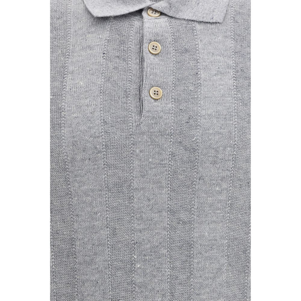 Brunello Cucinelli Gray Cotton Polo Shirt