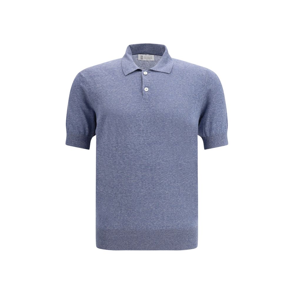 Brunello Cucinelli Blue Linen Polo Shirt