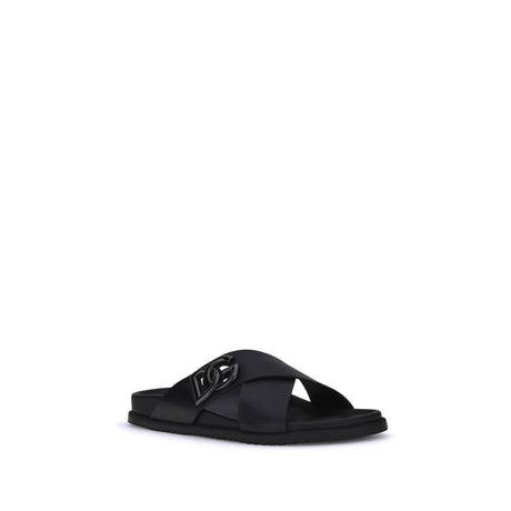 Dolce & Gabbana Black Calf Leather Bos Taurus Sandals
