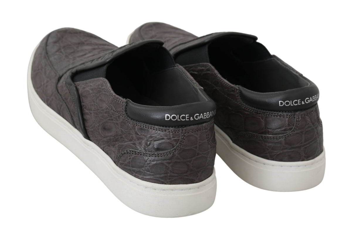 Dolce & Gabbana Elegant Gray Caiman Leather Loafers