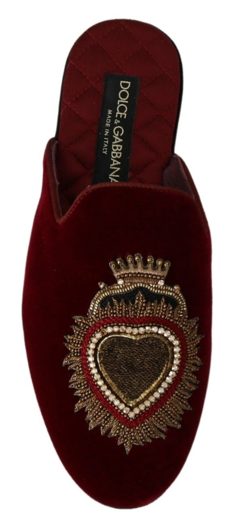 Dolce & Gabbana Red Velvet Embroidered Slides