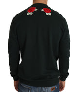 Dolce & Gabbana Emerald Cotton Sweater with Crystal Embroidery