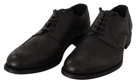 Dolce & Gabbana Elegant Black Leather Derby Wingtip Shoes