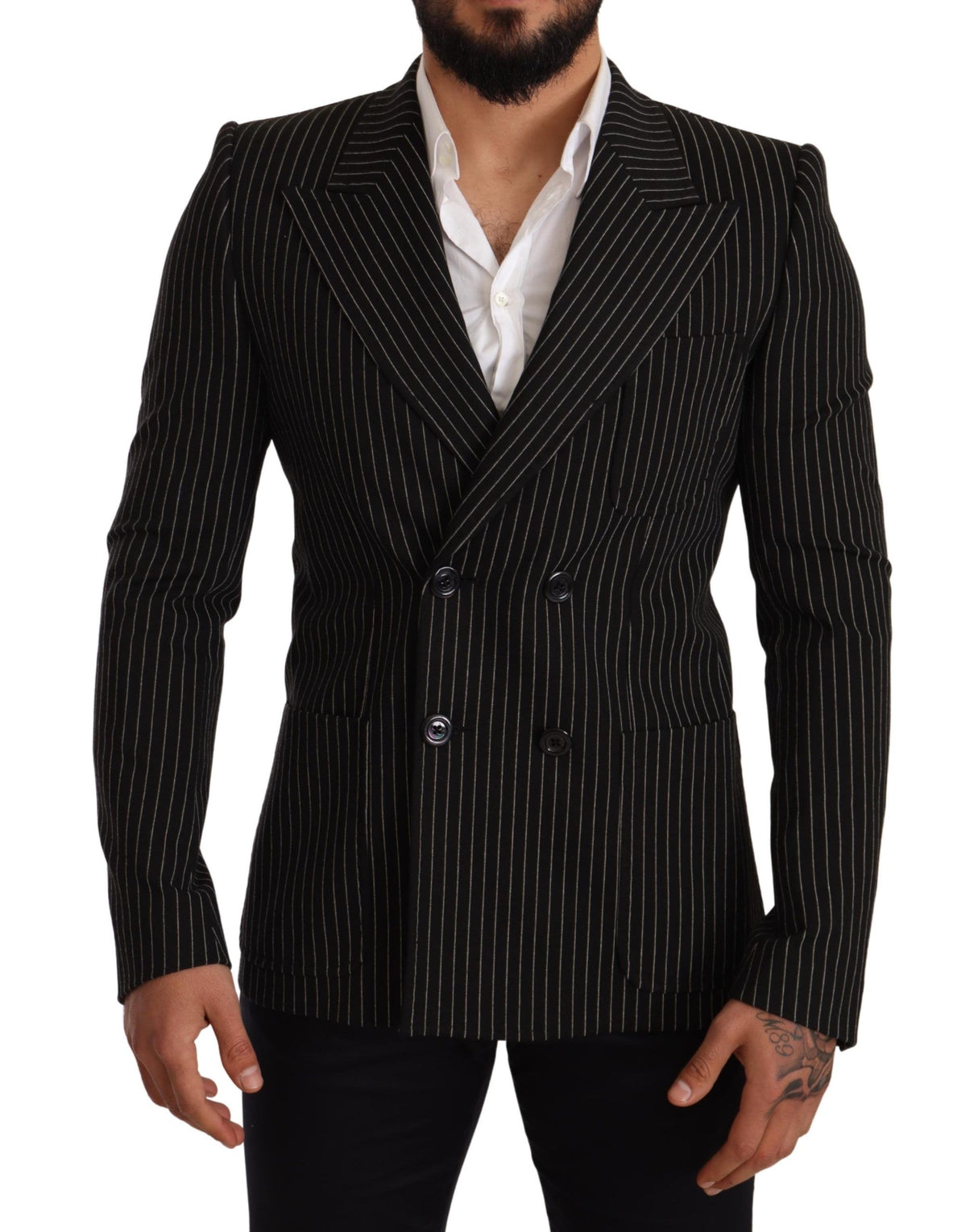 Dolce & Gabbana Elegant Striped Wool Blazer with Silk Lining