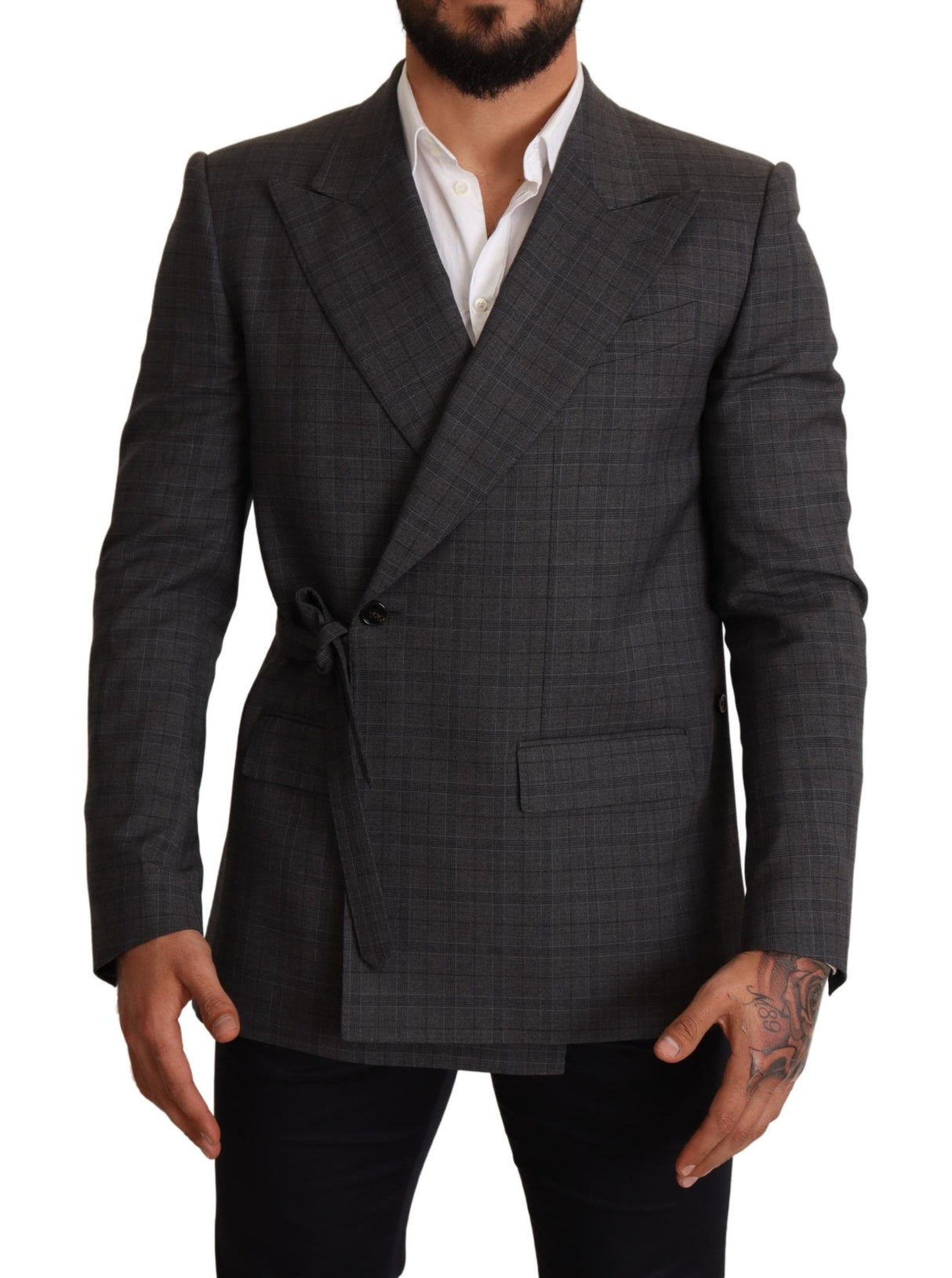 Dolce & Gabbana Chic Gray Check Martini Slim Fit Double-Breasted Blazer