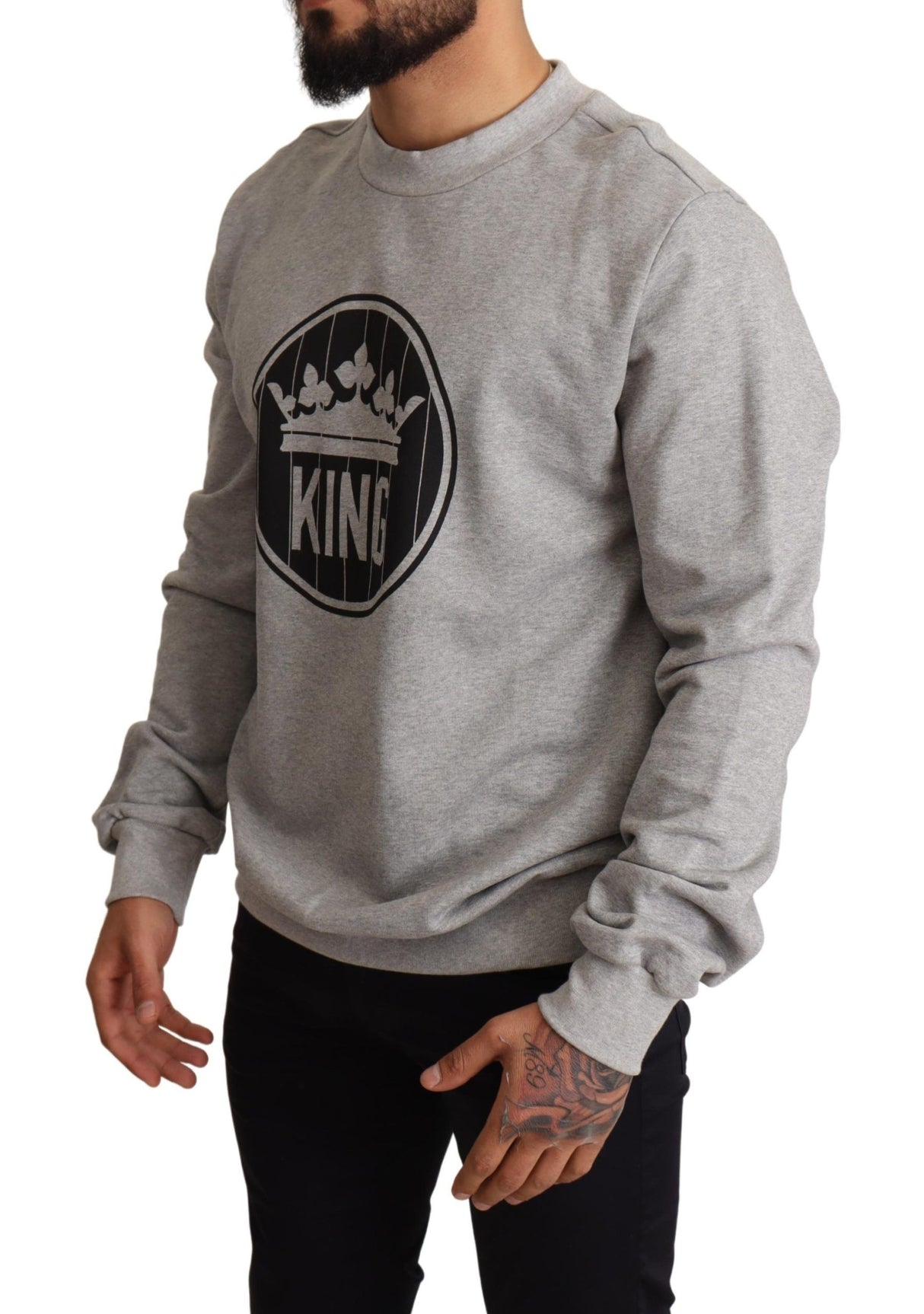 Dolce & Gabbana Regal Crown Cotton Sweater - Sophisticated Gray