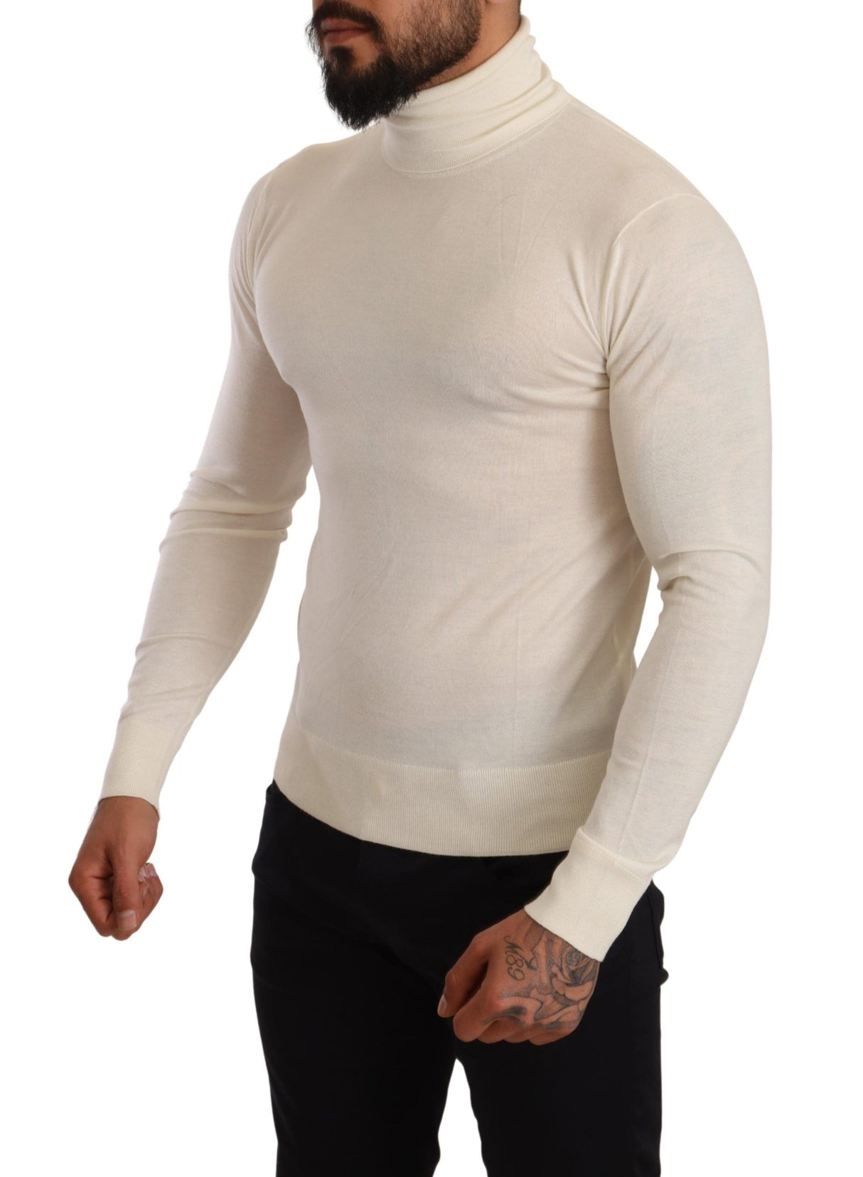 Dolce & Gabbana Ivory Cashmere-Silk Blend Turtleneck Sweater