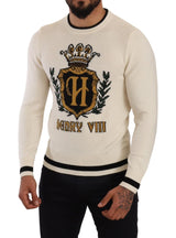 Dolce & Gabbana Elegant Snow-White Heraldic Cashmere Sweater