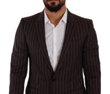 Dolce & Gabbana Elegant Maroon Striped Slim Fit Suit