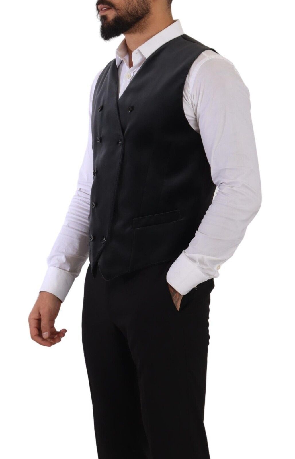 Dolce & Gabbana Elegant Grey Double-Breasted Dress Vest