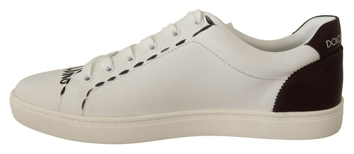 Dolce & Gabbana White Bordeaux Leather Low Tops Sneakers