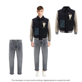 Fendi College-Style Bomber Jacket & Brunello Cucinelli Jeans