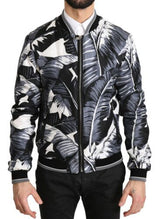 Dolce & Gabbana Elegant Banana Leaf Print Silk Bomber Jacket