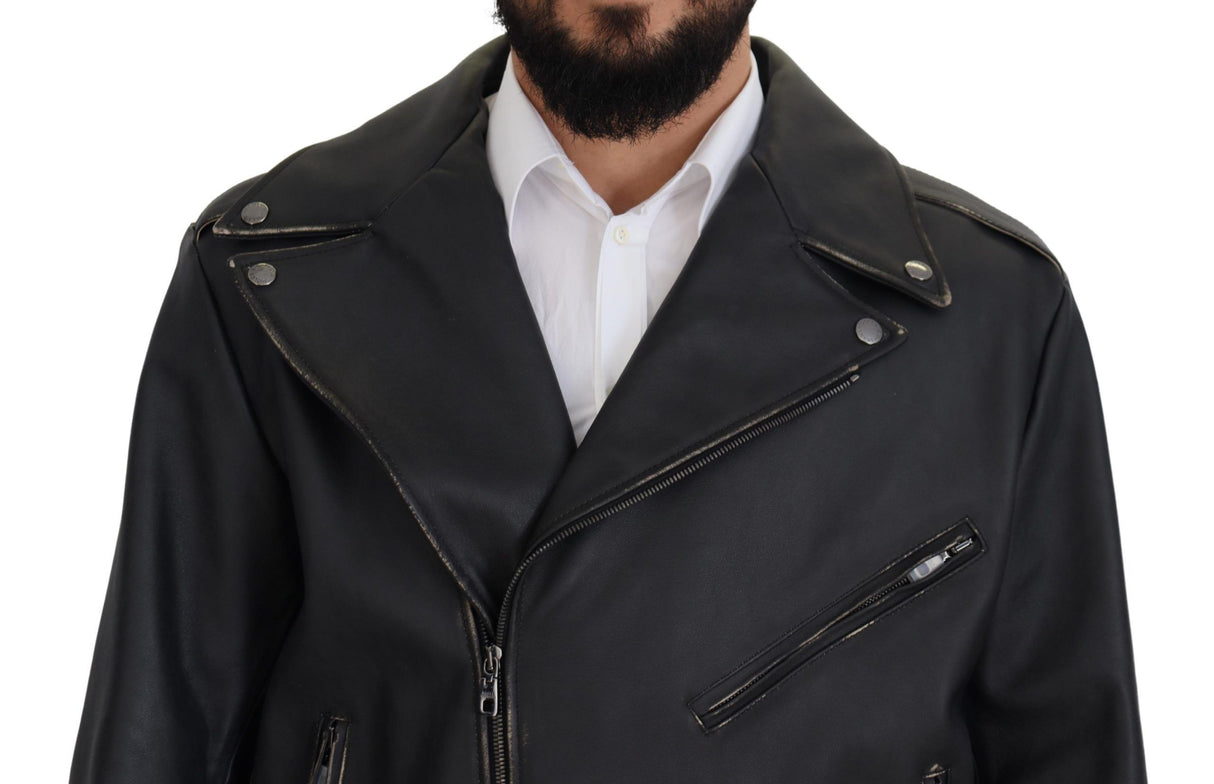 Dolce & Gabbana Elegant Black Leather Biker Jacket