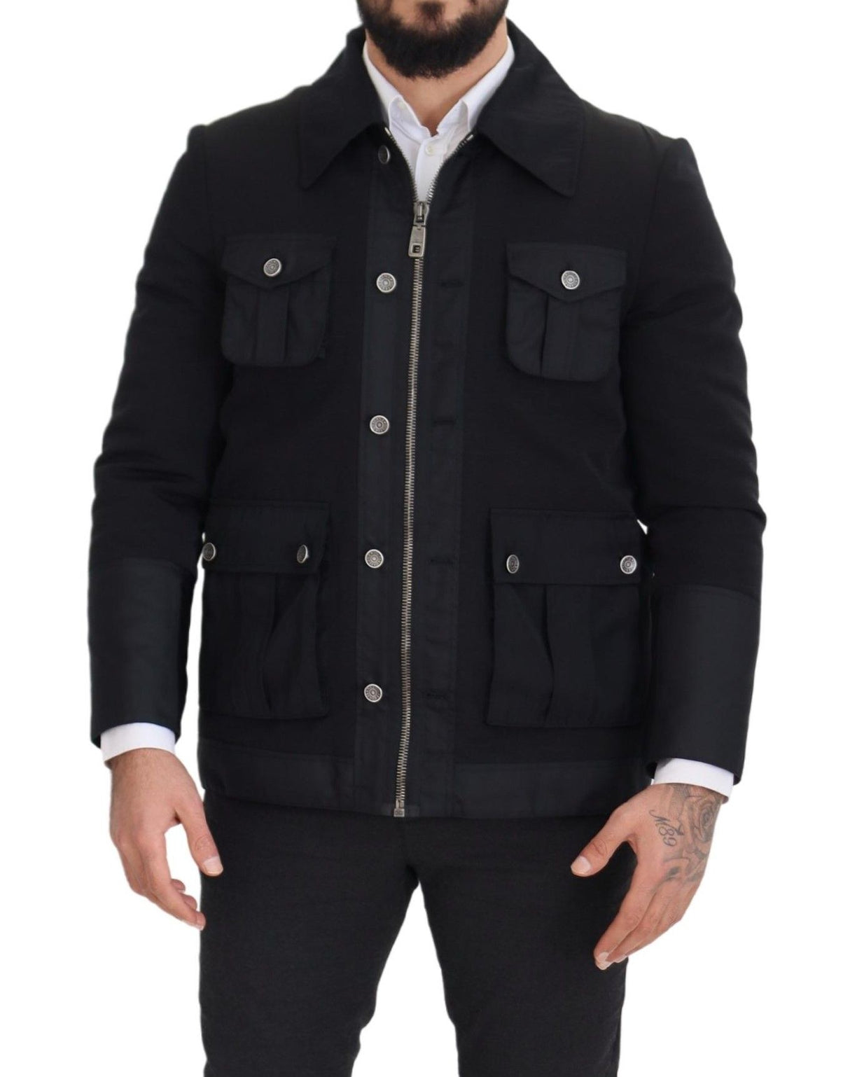 Dolce & Gabbana Elegant Full Zip Black Wool Blend Jacket