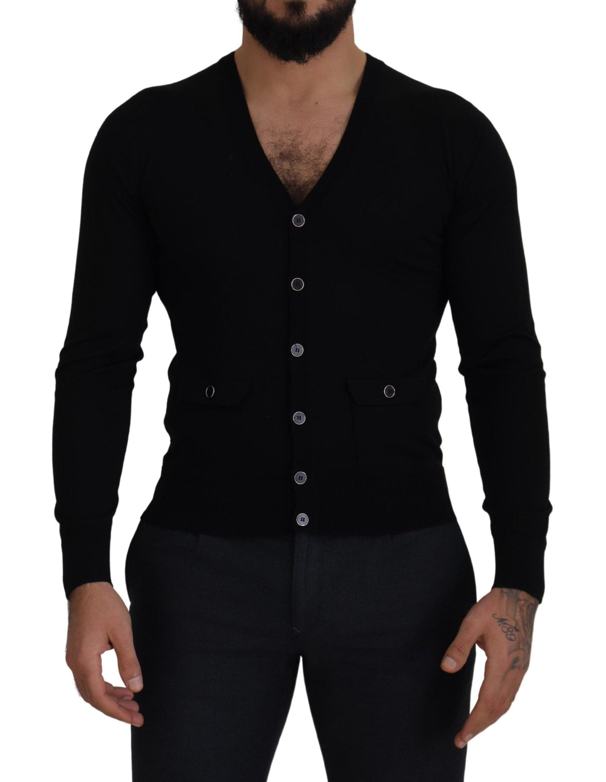 Dolce & Gabbana Elegant Wool Buttoned Black Cardigan