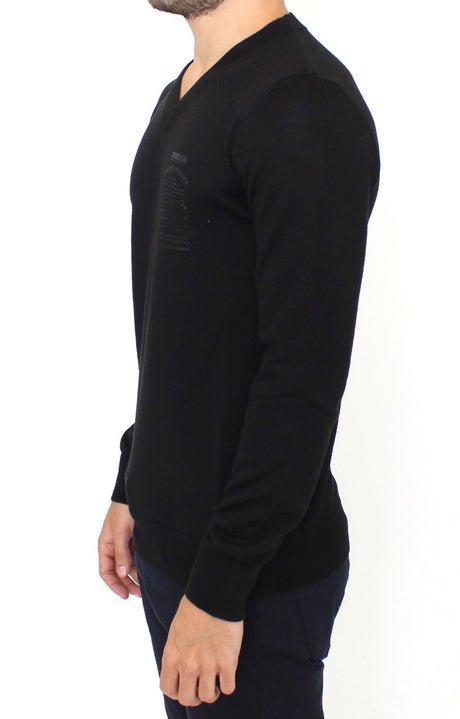 Ermanno Scervino Elegant Black V-Neck Wool Blend Sweater