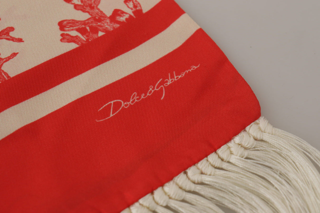 Dolce & Gabbana Elegant Silk Men's Scarf Wrap - Red Coral Print