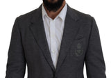 Dolce & Gabbana Elegant Gray Wool Blazer with Bee Crown Embroidery