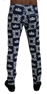 Dolce & Gabbana Elegant Crown Print Denim Pants