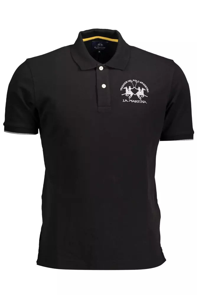 La Martina Black Cotton Men Polo Shirt