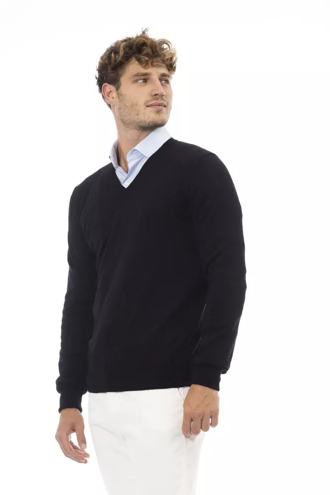 Alpha Studio Black Wool Men Sweater