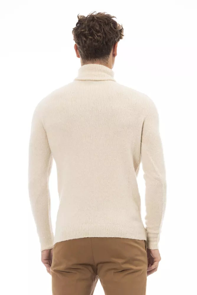 Alpha Studio Beige Alpaca Leather Men Sweater