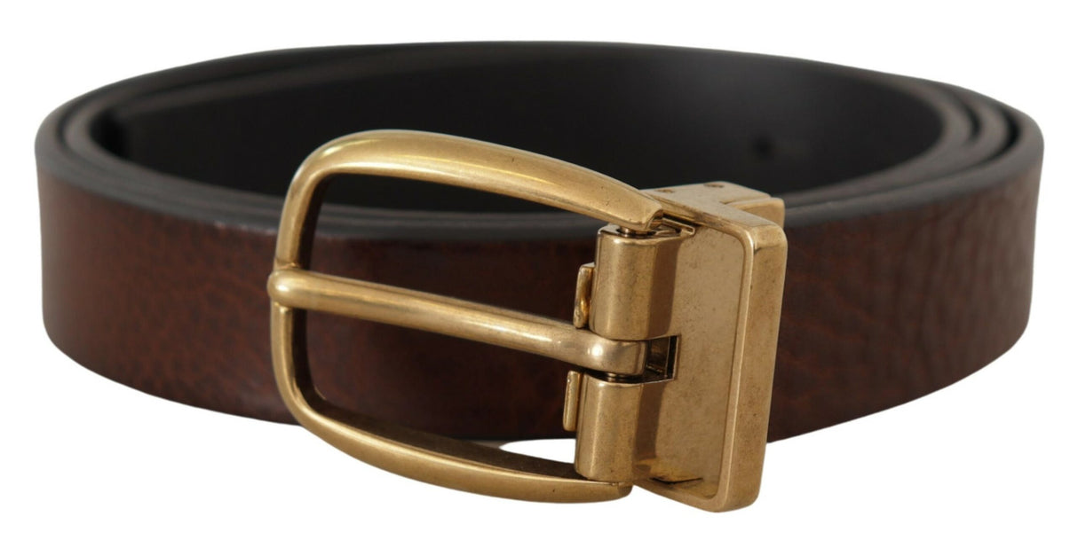 Dolce & Gabbana Elegant Brown Leather Belt with Logo Buckle