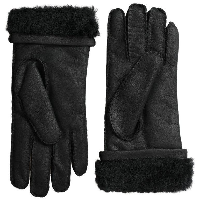 Dolce & Gabbana Elegant Black Leather Winter Gloves