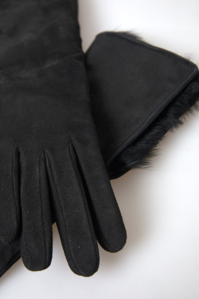 Dolce & Gabbana Elegant Leather Elbow Length Gloves with Fur Trim