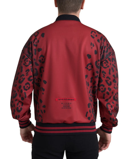 Dolce & Gabbana Red Leopard Print Bomber Jacket