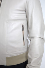 Dolce & Gabbana Cream Leather Bomber Jacket