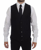 Dolce & Gabbana Elegant Black Striped Single Breasted Dress Vest