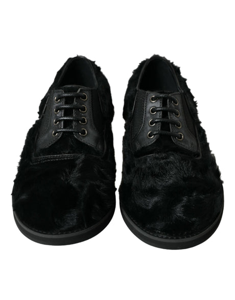 Dolce & Gabbana Elegant Black Fur Derby Dress Shoes for Men