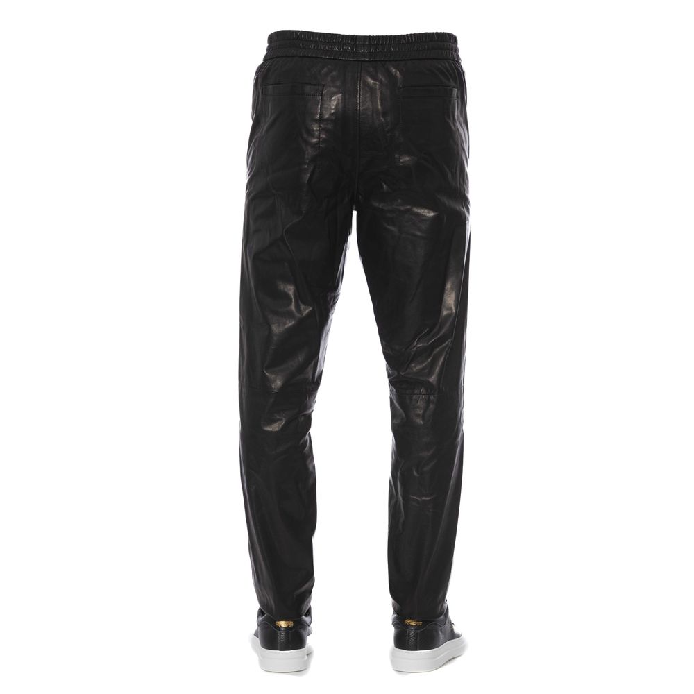 Trussardi Black Leather Men Pant