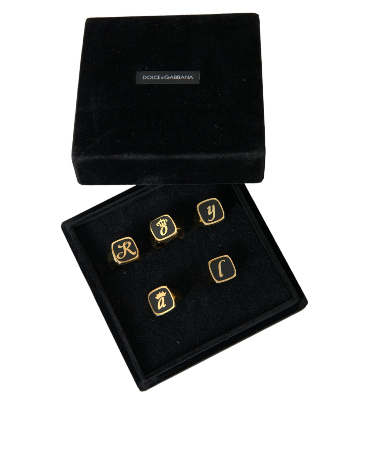 Dolce & Gabbana Gold Brass ROYAL Enamel Set of 5 Ring