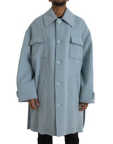 Dolce & Gabbana Light Blue Wool Button Trench Coat Jacket