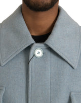 Dolce & Gabbana Light Blue Wool Button Trench Coat Jacket