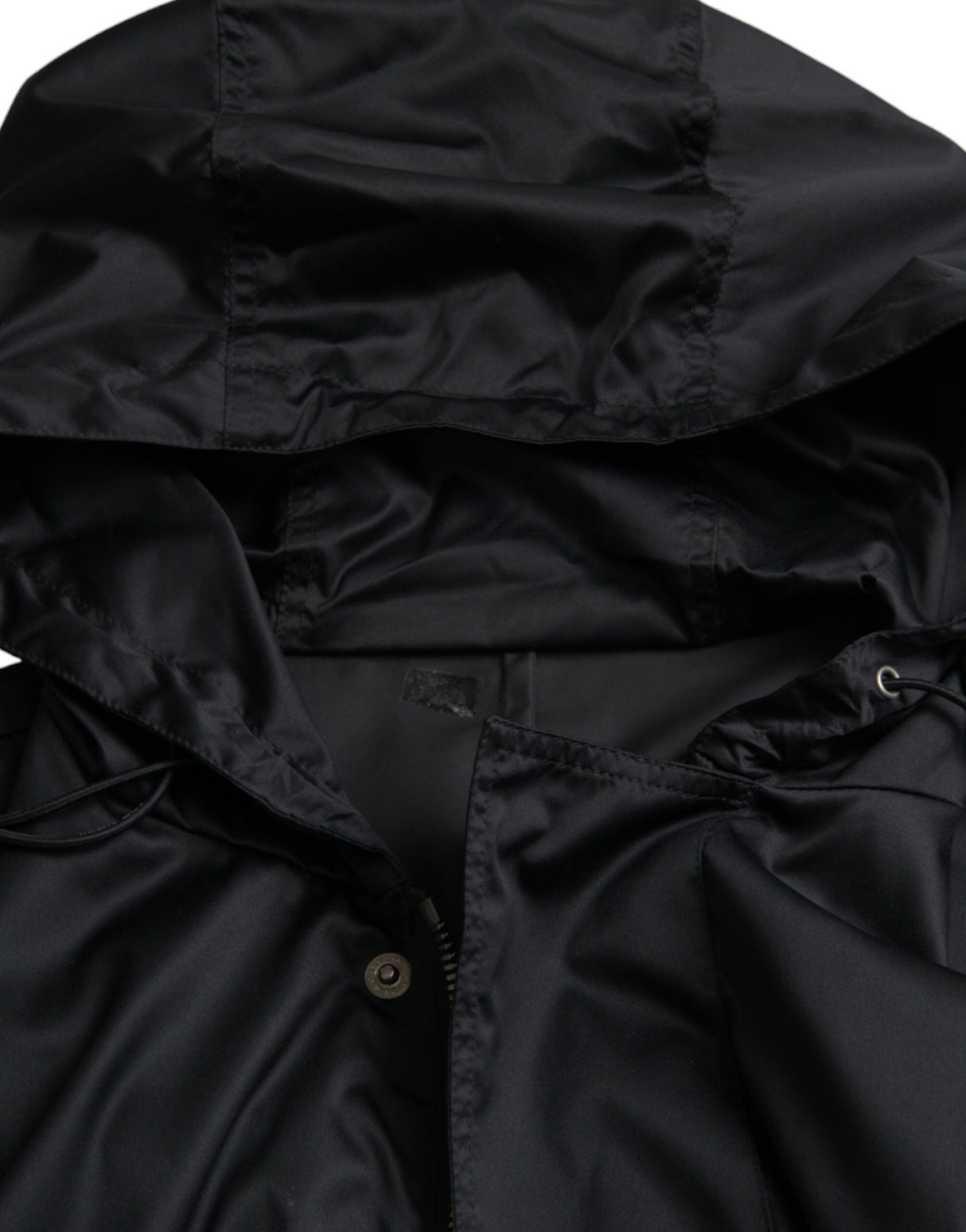 Dolce & Gabbana Black Polyester Hooded Long Windbreaker Jacket