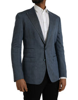 Dolce & Gabbana Blue Linen NAPOLI Single Breasted Coat Blazer