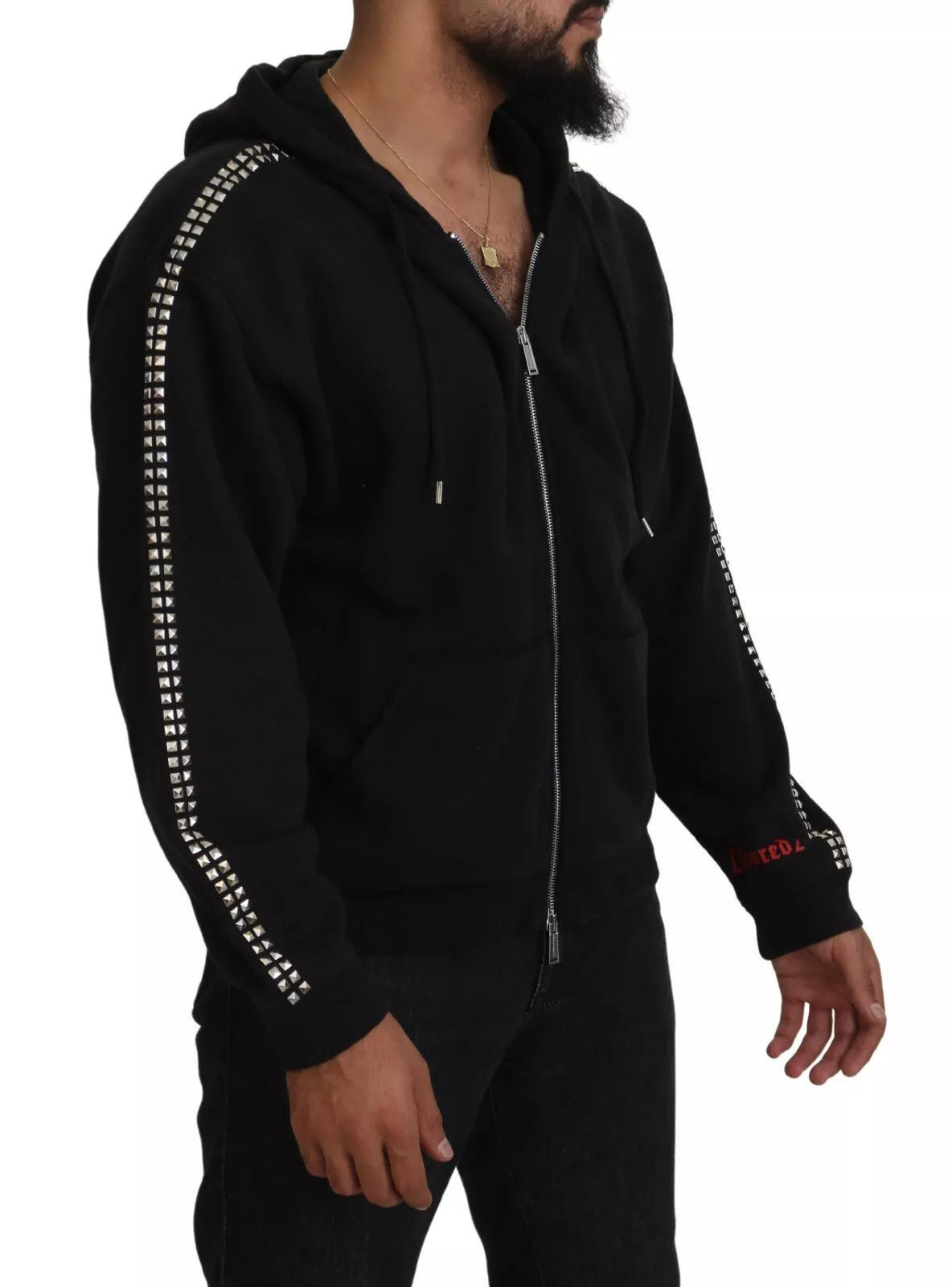 Dsquared² Black Embellished Full Zip Hooded Sweater