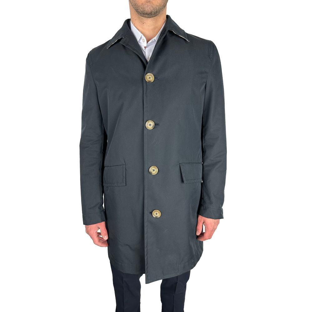 Aquascutum Blue Cotton Men's Trench Coat