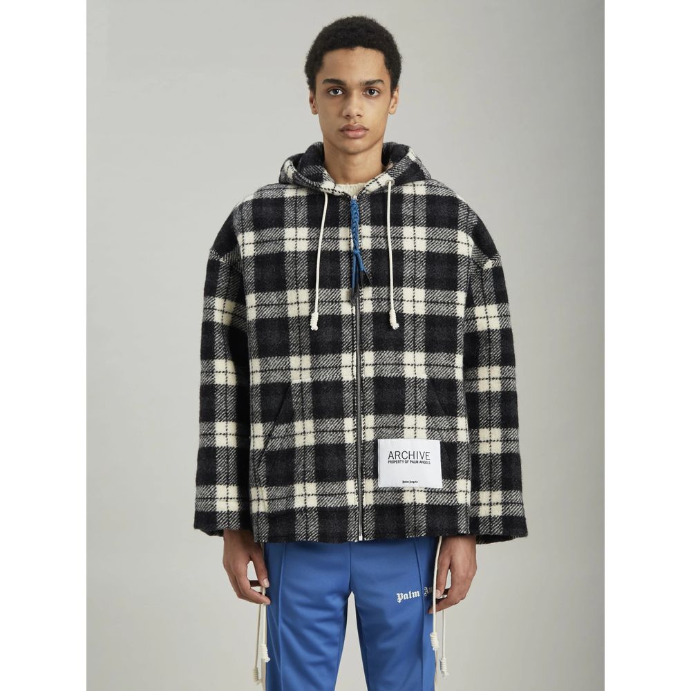 Palm Angels Black Cashmere Men Sweater with Checked Pattern