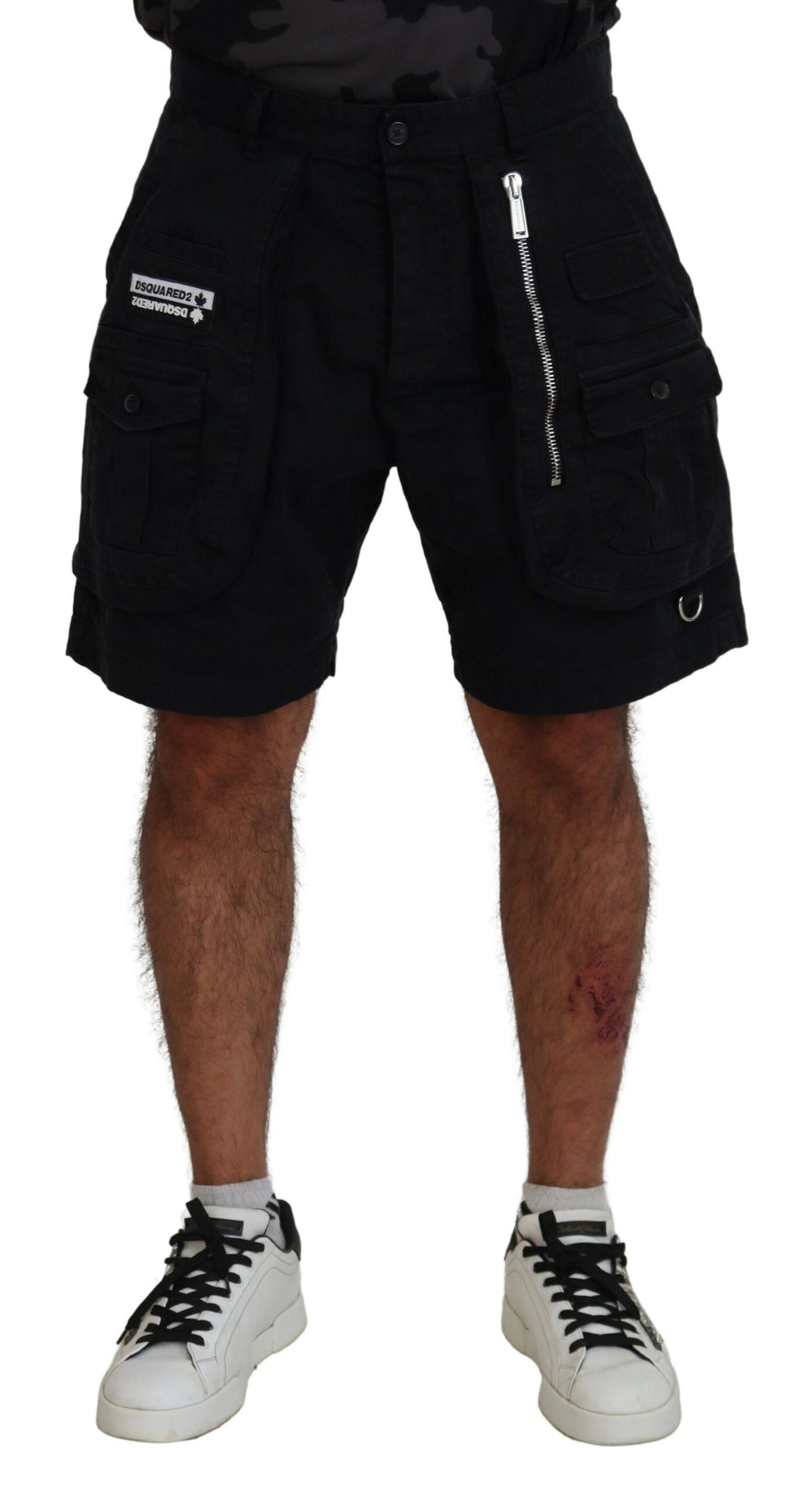 Dsquared² Black Cotton Cargo Boxer Above Knee Shorts