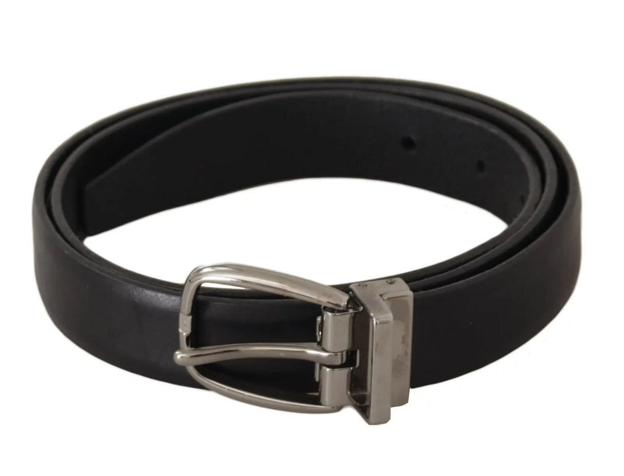 Dolce & Gabbana Black Classic Leather Silver Tone Metal Buckle Belt