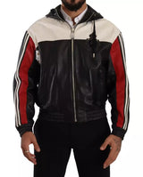 Dolce & Gabbana Black Leather Hooded Blouson Jacket