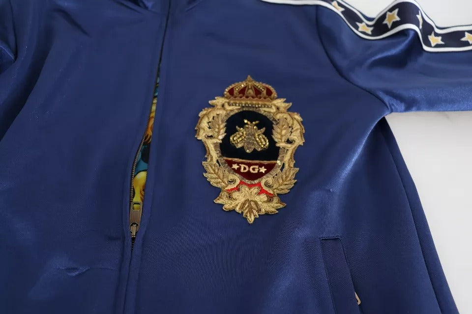 Dolce & Gabbana Blue Heraldic Patch Striped King Bee Sweater