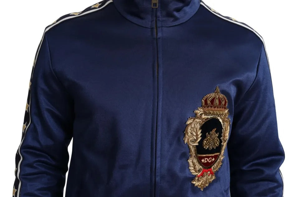 Dolce & Gabbana Blue Heraldic Patch Striped King Bee Sweater