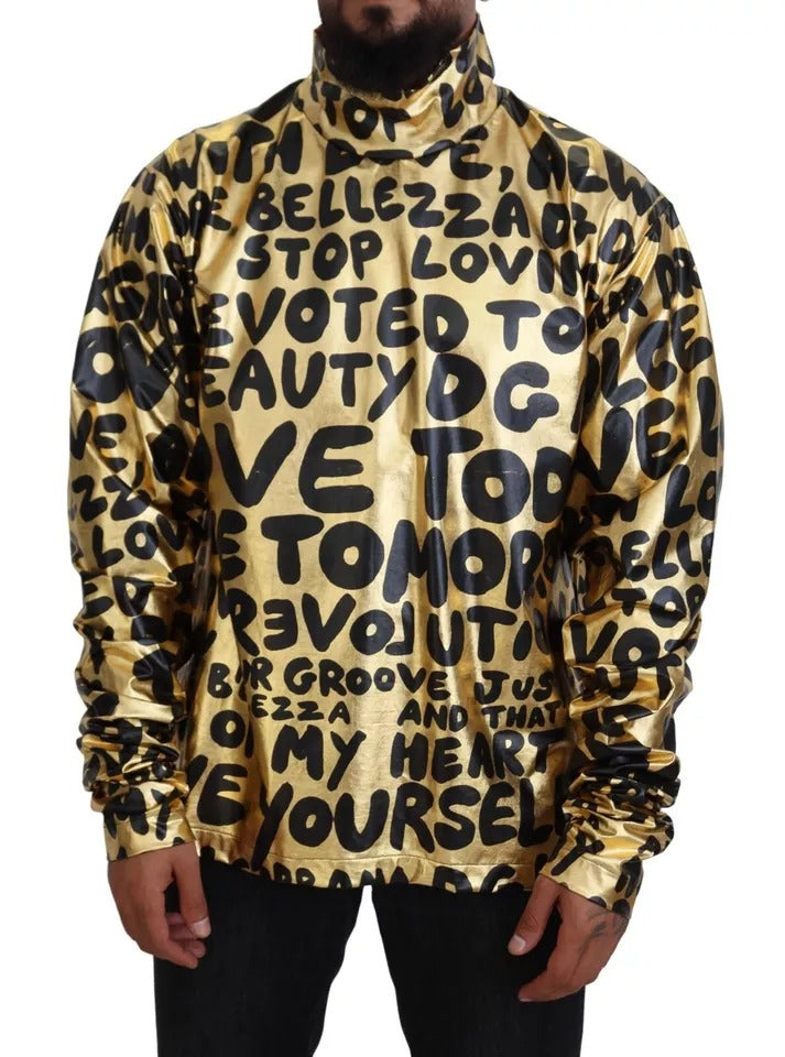 Dolce & Gabbana Gold Logo Print Turtleneck Pullover Sweater