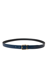 Dolce & Gabbana Blue Calf Leather Gold Metal Buckle Belt Men